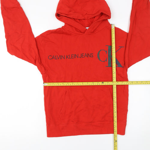 Calvin Klein Jeans Boys Red Logo Pullover Hoodie Size 14 Years