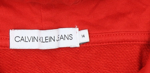Calvin Klein Jeans Boys Red Logo Pullover Hoodie Size 14 Years