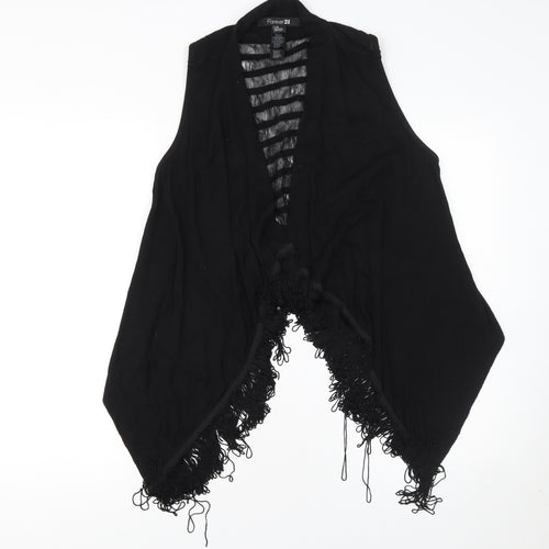 Forever 21 Women Black Sleeveless Fringe Open Knit Vest L