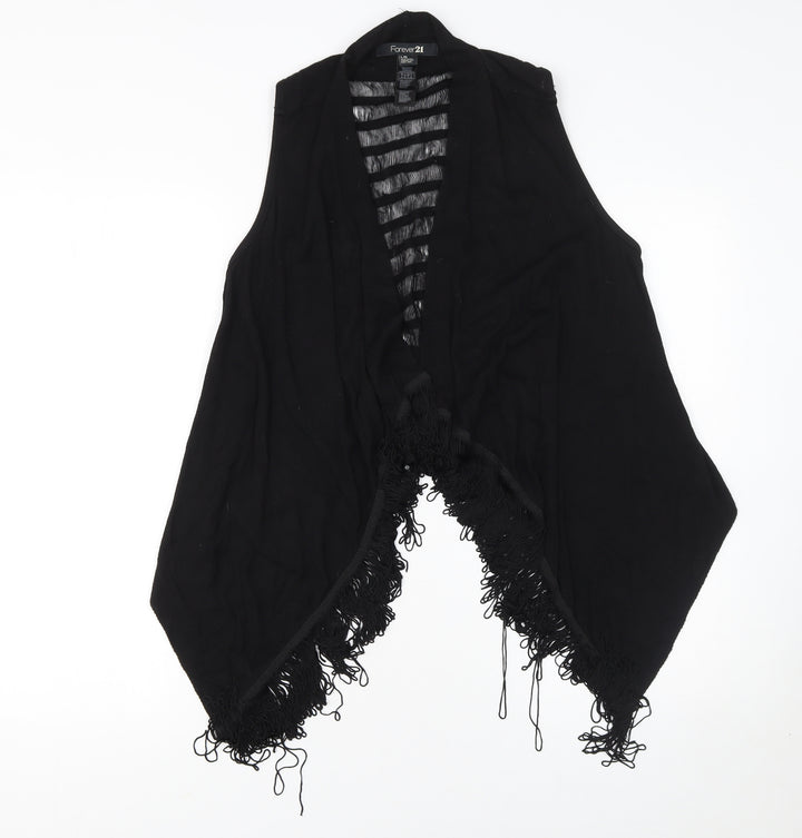 Forever 21 Women Black Sleeveless Fringe Open Knit Vest L