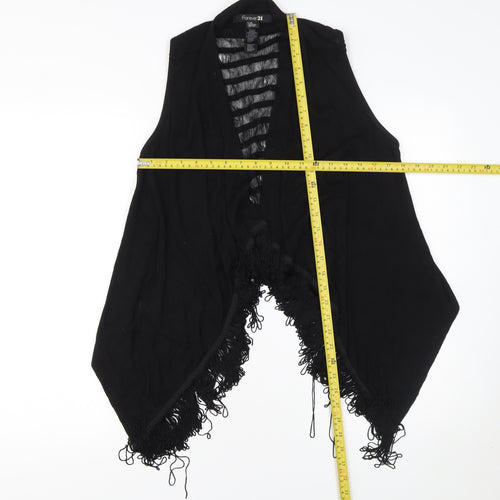Forever 21 Women Black Sleeveless Fringe Open Knit Vest L