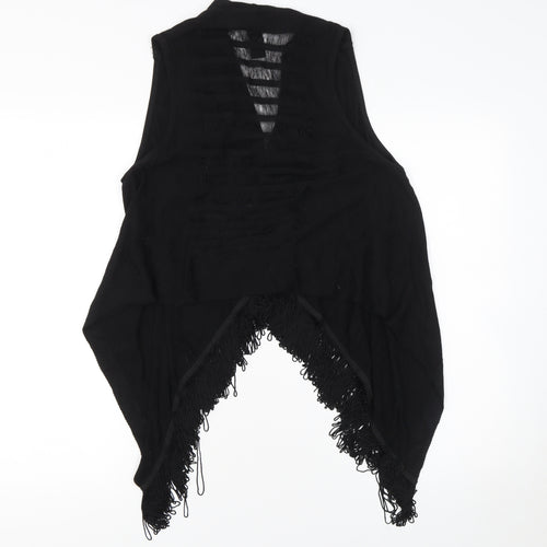 Forever 21 Women Black Sleeveless Fringe Open Knit Vest L