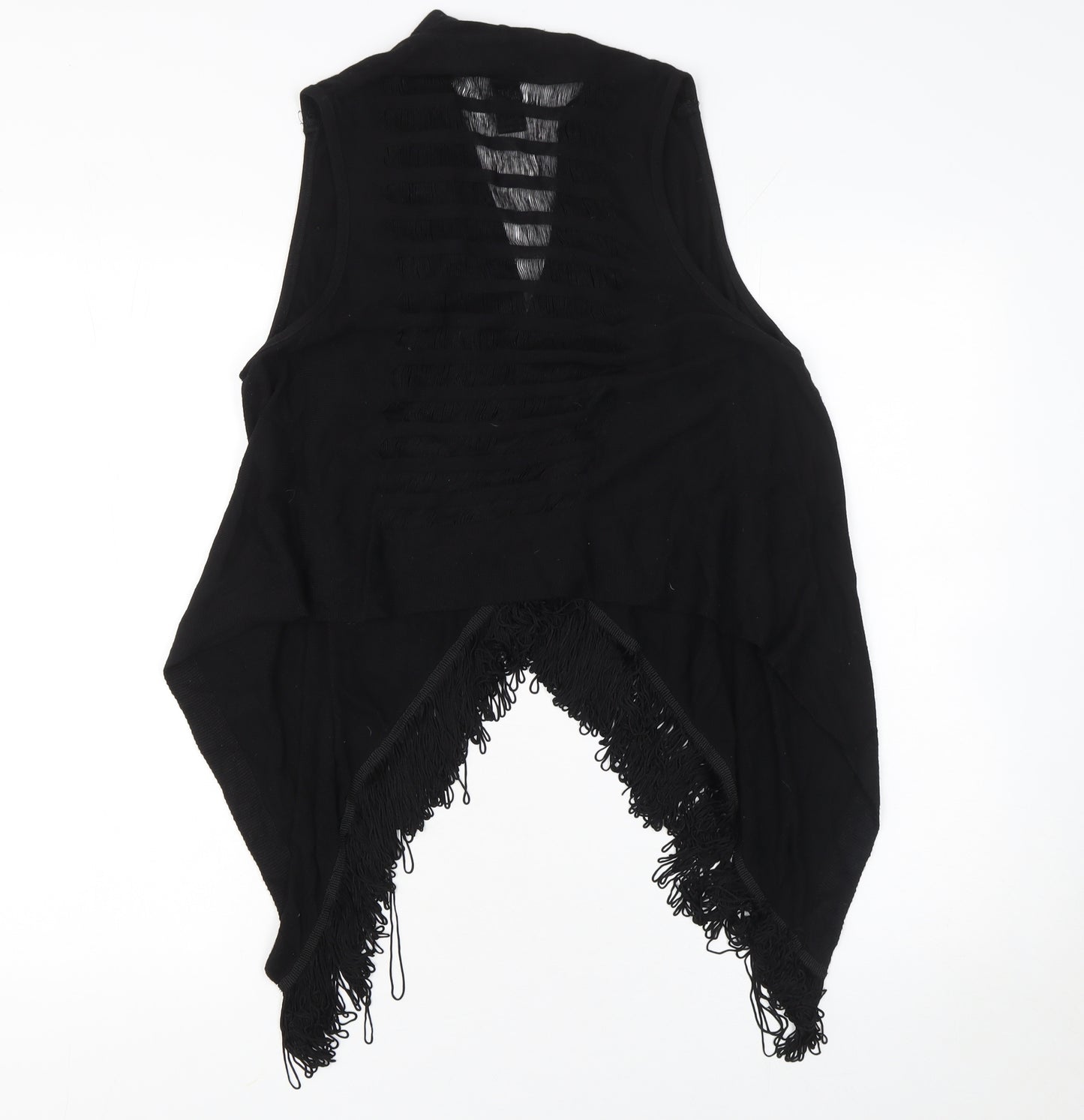 Forever 21 Women Black Sleeveless Fringe Open Knit Vest L