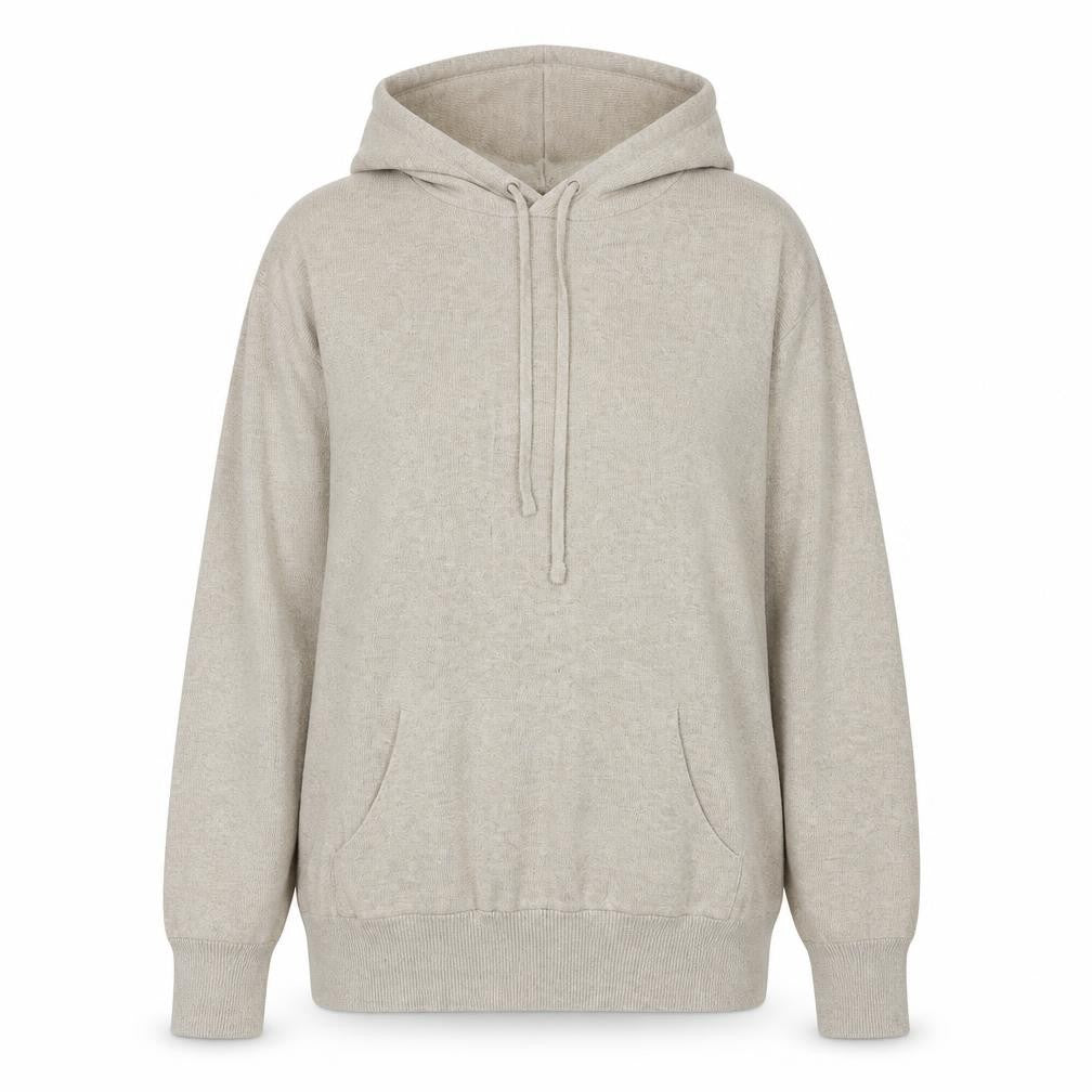 Front view of Destello women’s beige small 100% cotton pullover hoodie