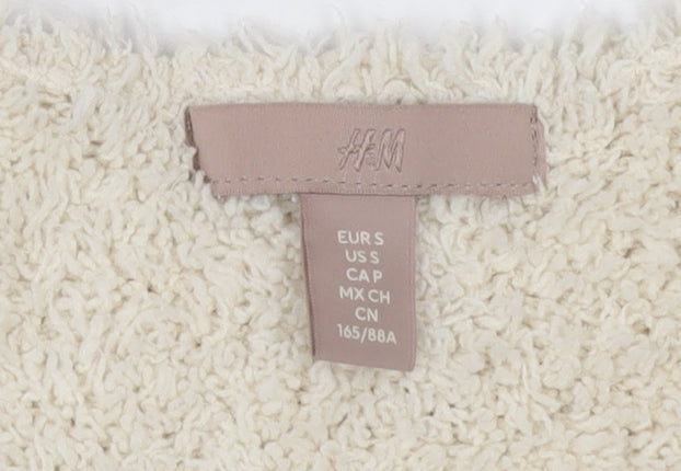 H&M Women Ivory Long Sleeve Fluffy Knit Bodycon Midi Dress Size S