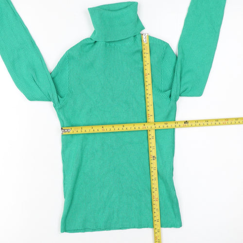 H&M Women Green Roll Neck Rib Knit Slim Fit Jumper Size S