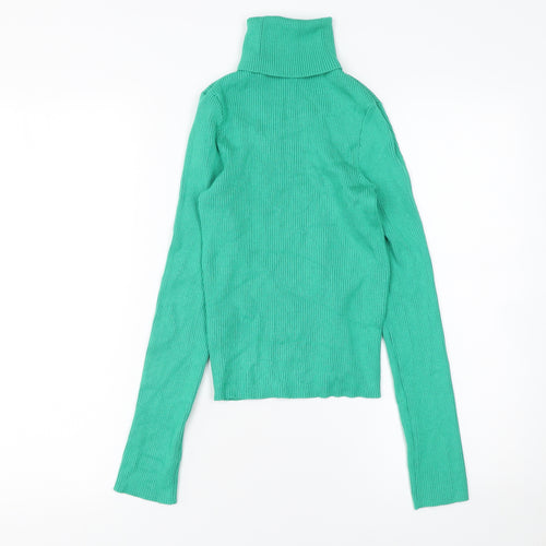 H&M Women Green Roll Neck Rib Knit Slim Fit Jumper Size S