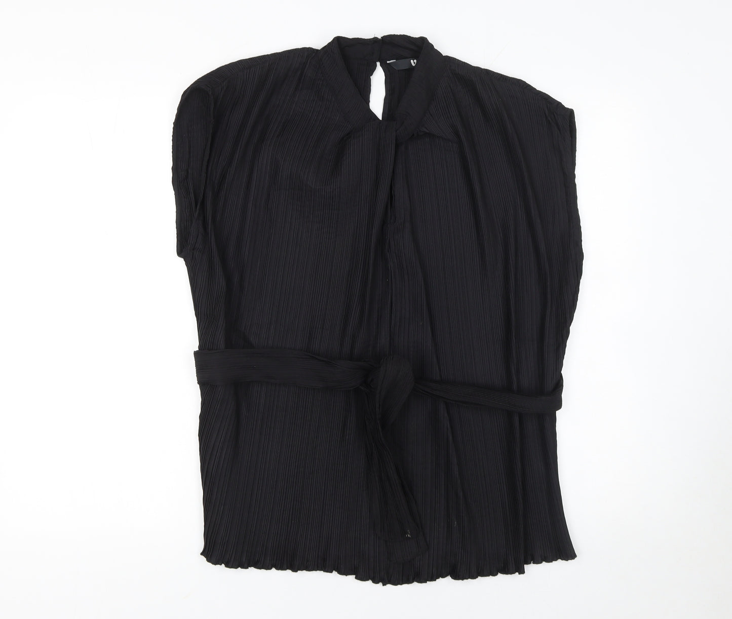 Very Women's Black Pleated Belted Tunic Blouse Size 12