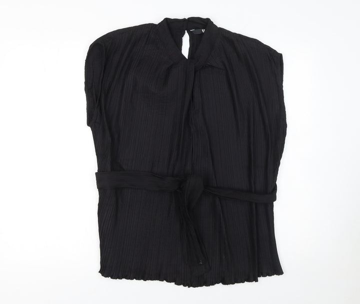 Very Women's Black Pleated Belted Tunic Blouse Size 12