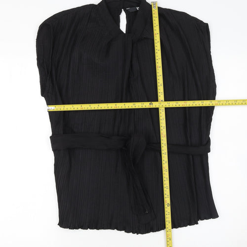 Very Women's Black Pleated Belted Tunic Blouse Size 12