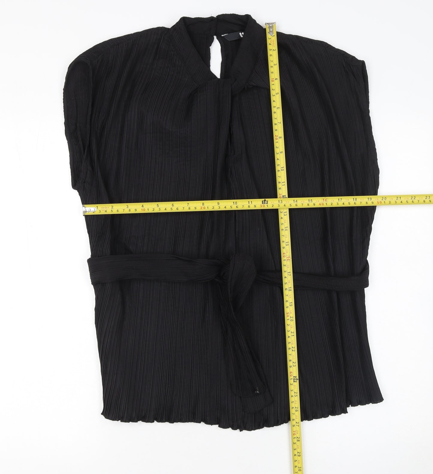 Very Women's Black Pleated Belted Tunic Blouse Size 12