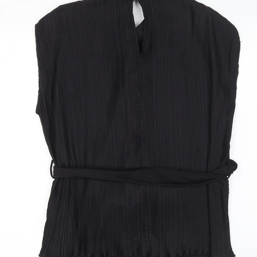Very Women's Black Pleated Belted Tunic Blouse Size 12