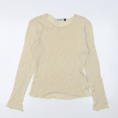 Zara SRPLS Women's Beige Cotton Crew Neck Long Sleeve Pullover Jumper Size S