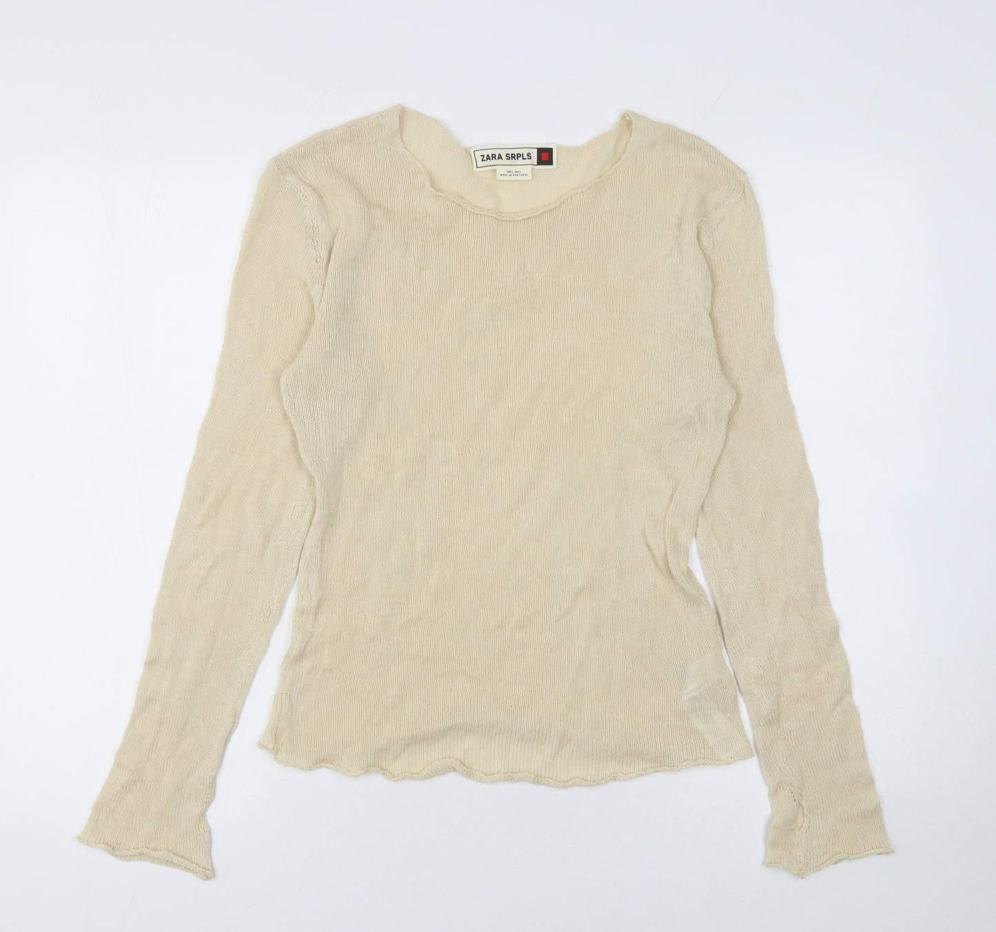 Zara SRPLS Women's Beige Cotton Crew Neck Long Sleeve Pullover Jumper Size S
