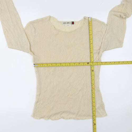Zara SRPLS Women's Beige Cotton Crew Neck Long Sleeve Pullover Jumper Size S