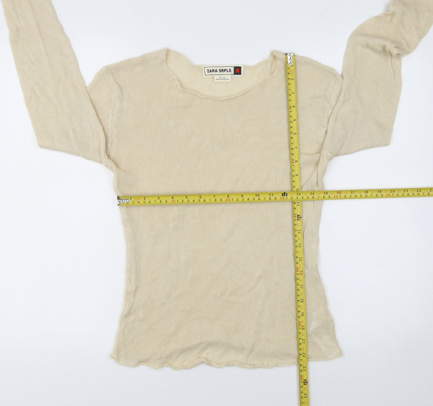 Zara SRPLS Women's Beige Cotton Crew Neck Long Sleeve Pullover Jumper Size S