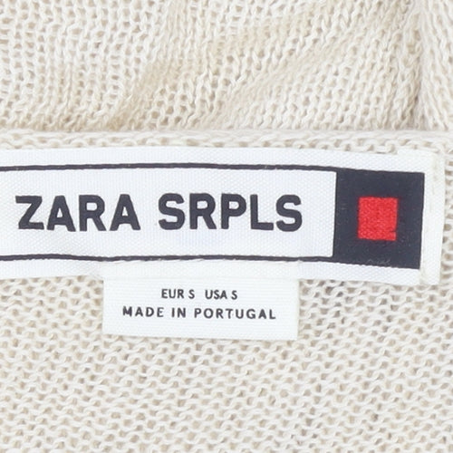 Zara SRPLS Women's Beige Cotton Crew Neck Long Sleeve Pullover Jumper Size S