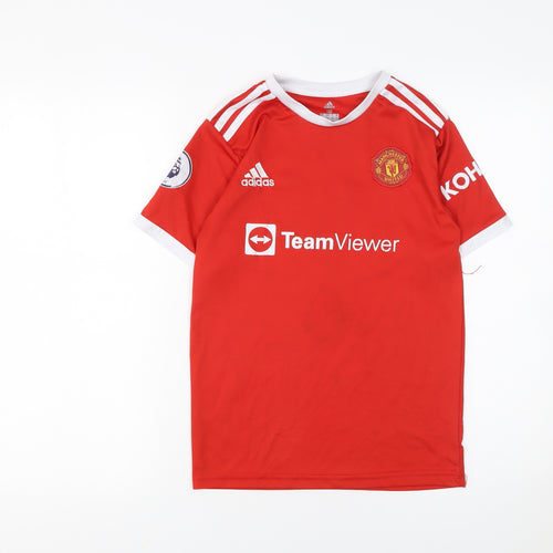 adidas Boys Red Football Jersey T-Shirt Size 152 Manchester United Top