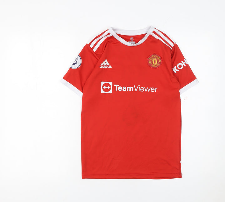 adidas Boys Red Football Jersey T-Shirt Size 152 Manchester United Top