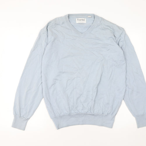 Kartel Men Blue Wool V-Neck Jumper Size L Knit Sweater