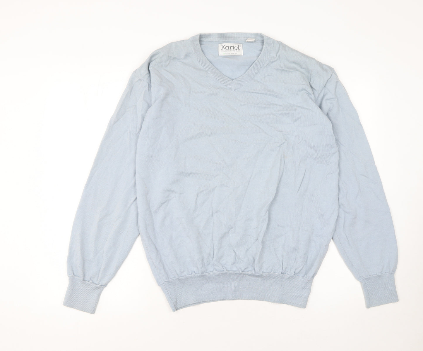 Kartel Men Blue Wool V-Neck Jumper Size L Knit Sweater