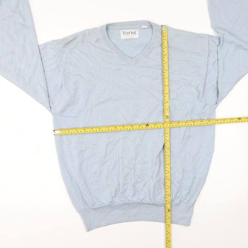Kartel Men Blue Wool V-Neck Jumper Size L Knit Sweater