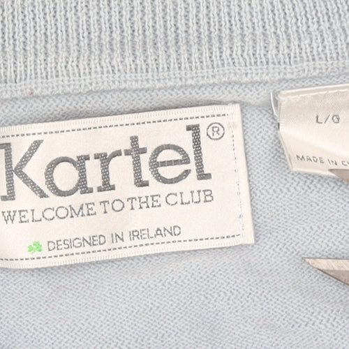 Kartel Men Blue Wool V-Neck Jumper Size L Knit Sweater