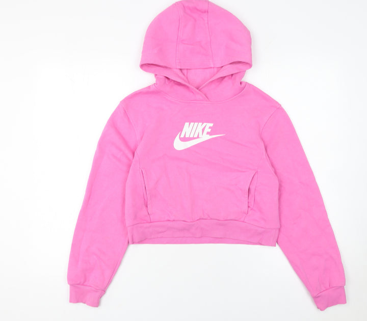 Nike Girls Pink Pullover Hoodie Size 146 Fleece Logo Sweatshirt