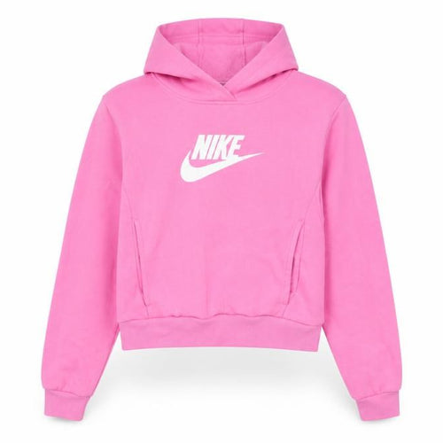 Nike Girls Pink Pullover Hoodie Size 146 Fleece Logo Sweatshirt
