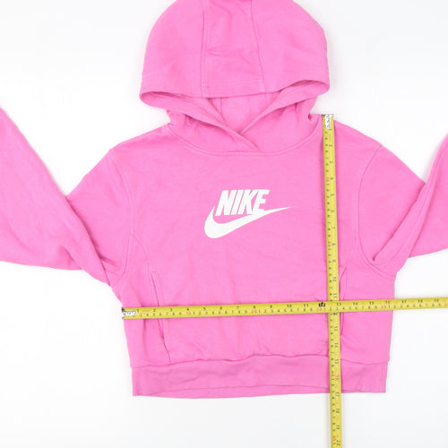 Nike Girls Pink Pullover Hoodie Size 146 Fleece Logo Sweatshirt