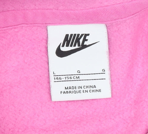 Nike Girls Pink Pullover Hoodie Size 146 Fleece Logo Sweatshirt