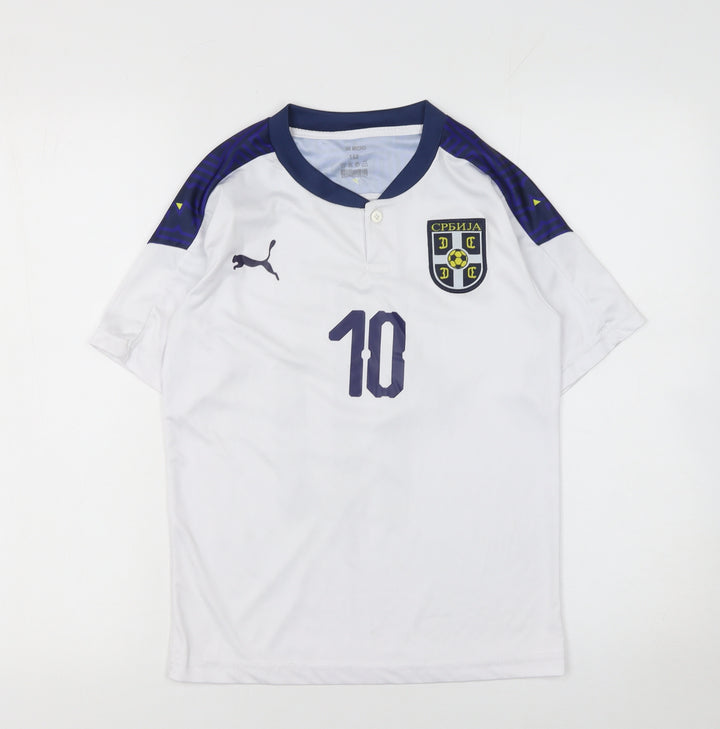 Puma Boys White Serbia Football Jersey T-Shirt Size 152 Lightweight Sports Top