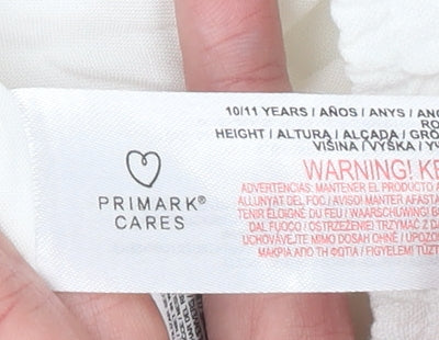 Primark Girls Ivory Cargo Linen Blend Trousers 10-11 Years Lightweight Elastic Waist