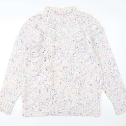 Savida Women's Ivory Speckled Cable-Knit Jumper Size 12