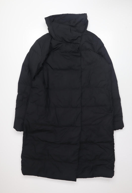 Marks and Spencer Womens Black Long Puffer Coat Size 10 Hooded Winter Jacket