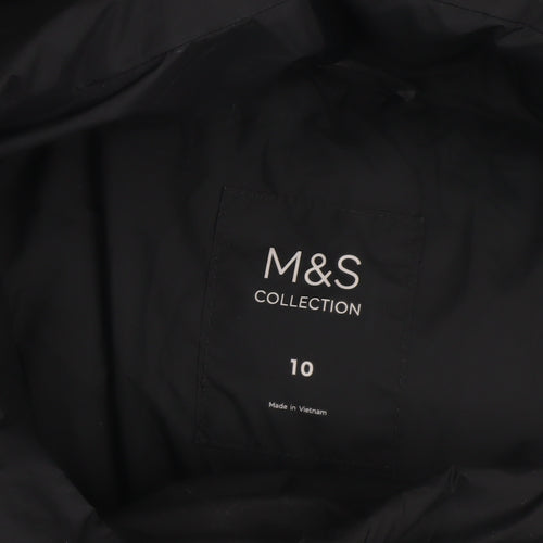 Marks and Spencer Womens Black Long Puffer Coat Size 10 Hooded Winter Jacket