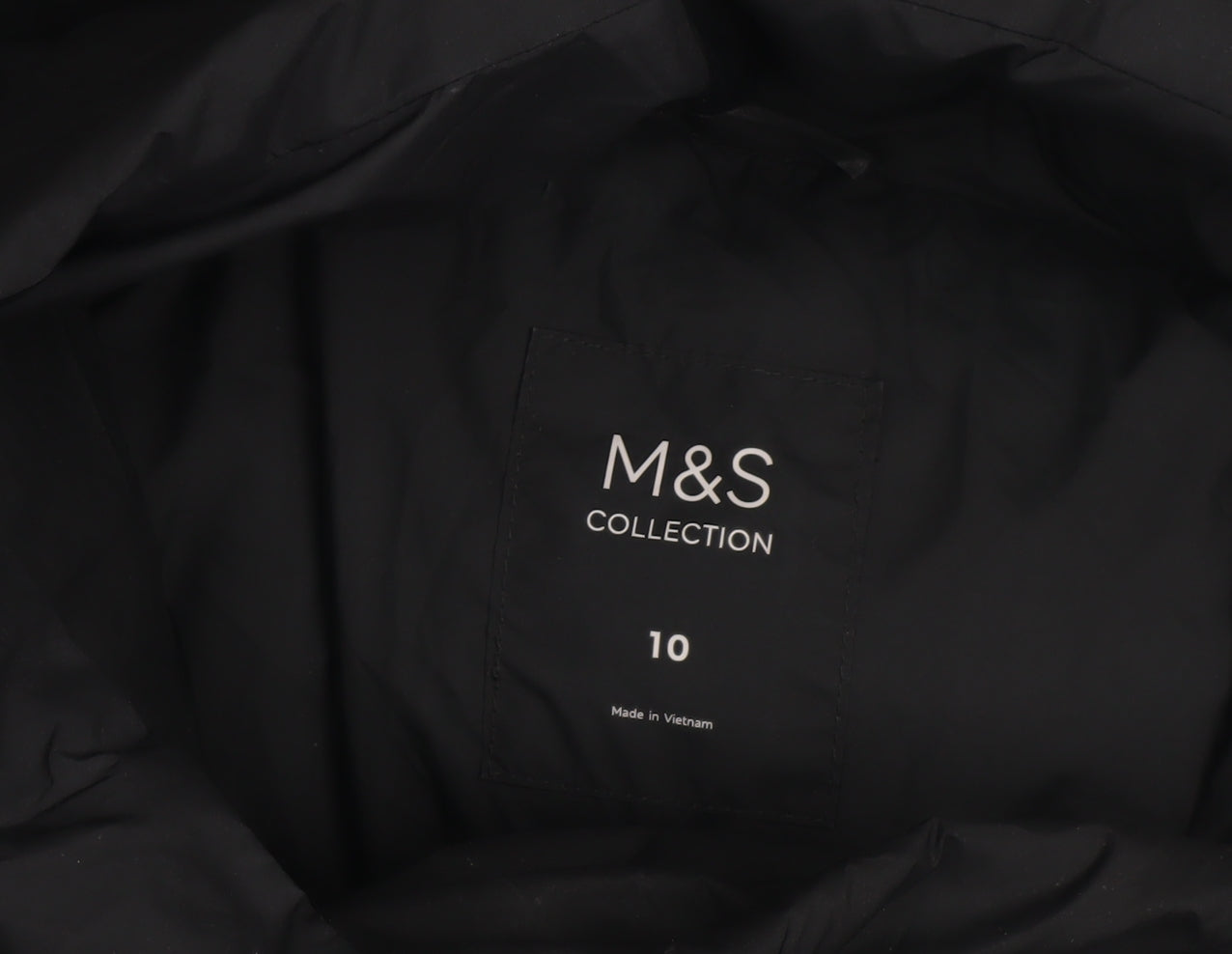 Marks and Spencer Womens Black Long Puffer Coat Size 10 Hooded Winter Jacket