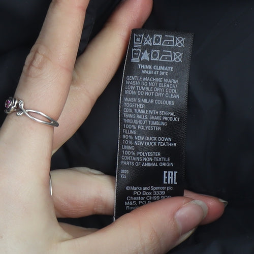 Marks and Spencer Womens Black Long Puffer Coat Size 10 Hooded Winter Jacket