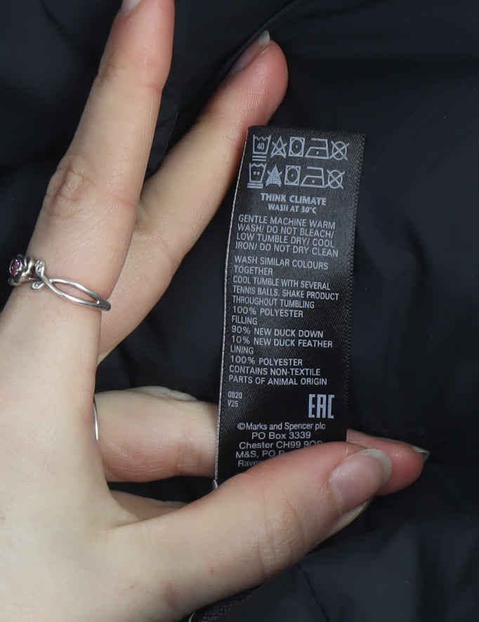 Marks and Spencer Womens Black Long Puffer Coat Size 10 Hooded Winter Jacket