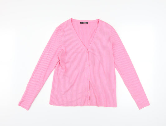 Dunnes Women’s Pink Ribbed V-Neck Long Sleeve Cardigan Size L