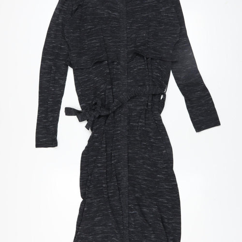 Mango Women Black Midi Wrap Dress Size 10 Long Sleeve Belted