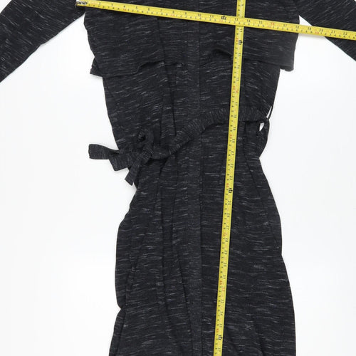 Mango Women Black Midi Wrap Dress Size 10 Long Sleeve Belted