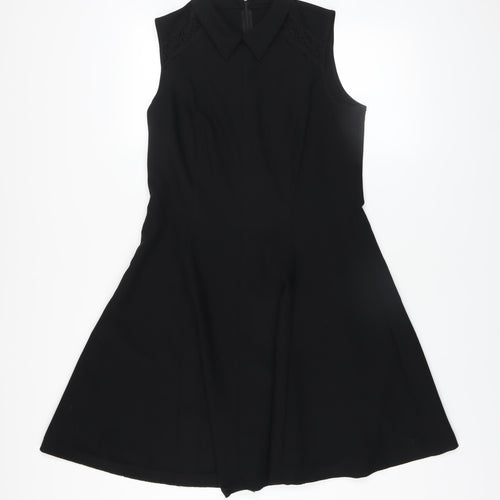 Savida Women's Black Sleeveless Collared A-Line Dress Size 14