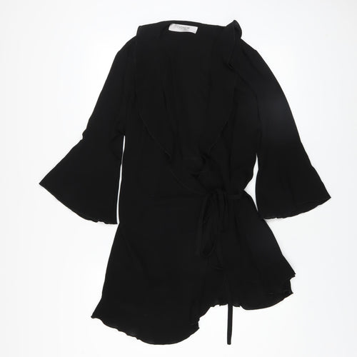 Outrageous Fortune Women’s Black Wrap Dress Size 16 Ruffle 3/4 Sleeve
