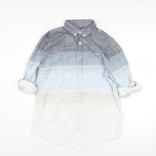 LC Waikiki Men's Blue Striped Cotton Button-Up Shirt Size L Regular Fit