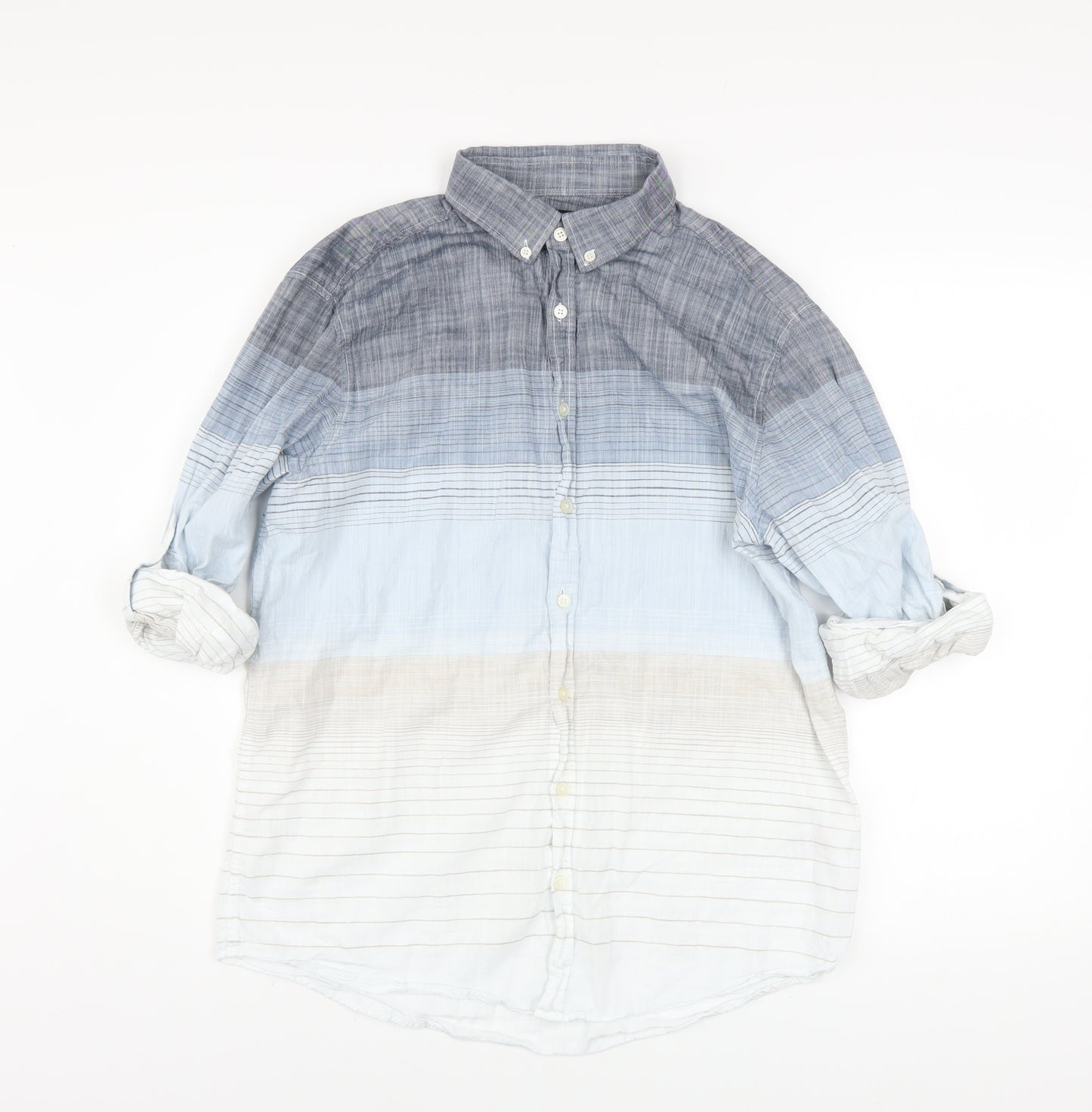 LC Waikiki Men's Blue Striped Cotton Button-Up Shirt Size L Regular Fit