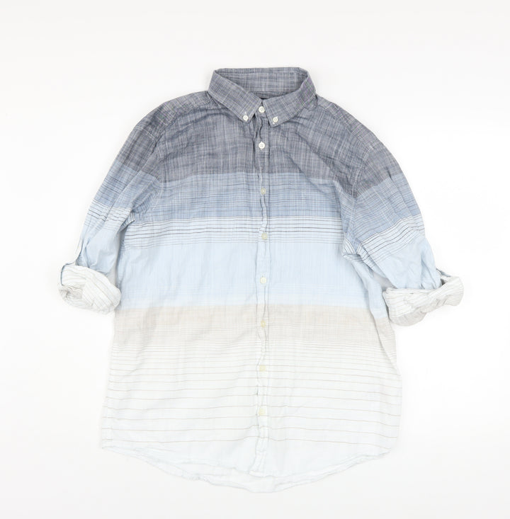 LC Waikiki Men's Blue Striped Cotton Button-Up Shirt Size L Regular Fit