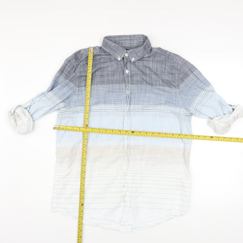 LC Waikiki Men's Blue Striped Cotton Button-Up Shirt Size L Regular Fit