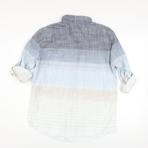 LC Waikiki Men's Blue Striped Cotton Button-Up Shirt Size L Regular Fit