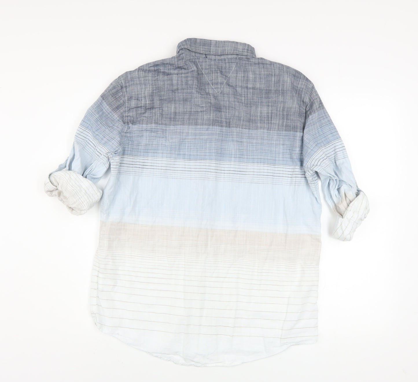 LC Waikiki Men's Blue Striped Cotton Button-Up Shirt Size L Regular Fit